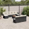  11 részes fekete polyrattan kerti ülőgarnitúra párnákkal