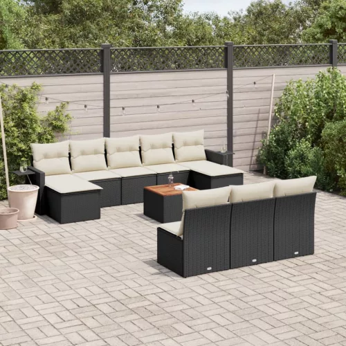  11 részes fekete polyrattan kerti ülőgarnitúra párnákkal