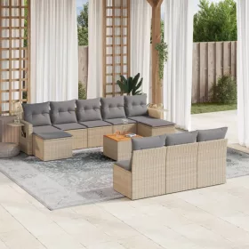    11 részes bézs polyrattan kerti ülőgarnitúra párnákkal