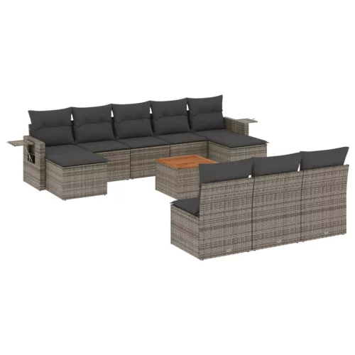  11 részes szürke polyrattan kerti ülőgarnitúra párnákkal