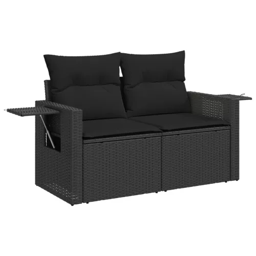  10 részes fekete polyrattan kerti ülőgarnitúra párnákkal