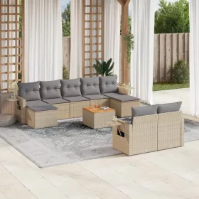    10 részes bézs polyrattan kerti ülőgarnitúra párnával