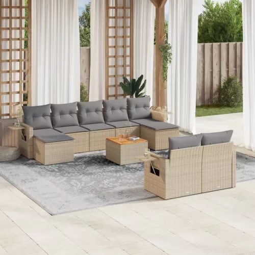  10 részes bézs polyrattan kerti ülőgarnitúra párnával