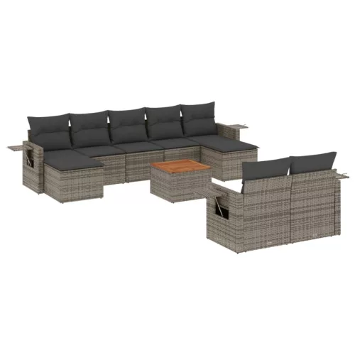  10 részes szürke polyrattan kerti ülőgarnitúra párnákkal
