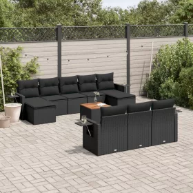   11 részes fekete polyrattan kerti ülőgarnitúra párnákkal
