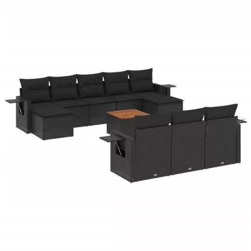  11 részes fekete polyrattan kerti ülőgarnitúra párnákkal