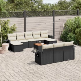    11 részes fekete polyrattan kerti ülőgarnitúra párnákkal