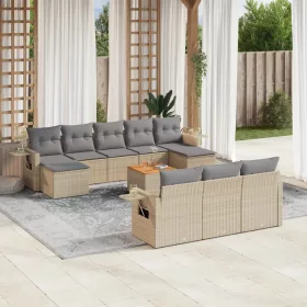    11 részes bézs polyrattan kerti ülőgarnitúra párnákkal