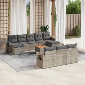    11 részes szürke polyrattan kerti ülőgarnitúra párnákkal