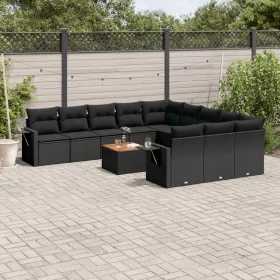    12 részes fekete polyrattan kerti ülőgarnitúra párnákkal