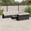  12 részes fekete polyrattan kerti ülőgarnitúra párnákkal