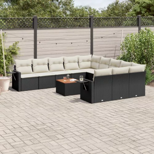  12 részes fekete polyrattan kerti ülőgarnitúra párnákkal
