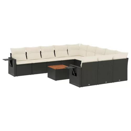  12 részes fekete polyrattan kerti ülőgarnitúra párnákkal