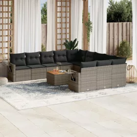    12 részes szürke polyrattan kerti ülőgarnitúra párnákkal