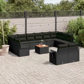    13 részes fekete polyrattan kerti ülőgarnitúra párnákkal