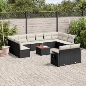    13 részes fekete polyrattan kerti ülőgarnitúra párnákkal