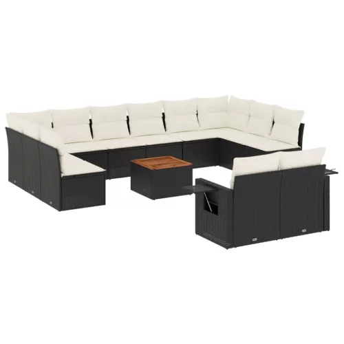  13 részes fekete polyrattan kerti ülőgarnitúra párnákkal