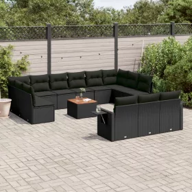    14 részes fekete polyrattan kerti ülőgarnitúra párnákkal