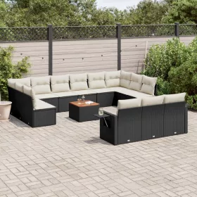    14 részes fekete polyrattan kerti ülőgarnitúra párnákkal