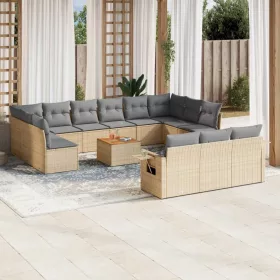    14 részes bézs polyrattan kerti ülőgarnitúra párnával