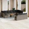  14 részes szürke polyrattan kerti ülőgarnitúra párnákkal