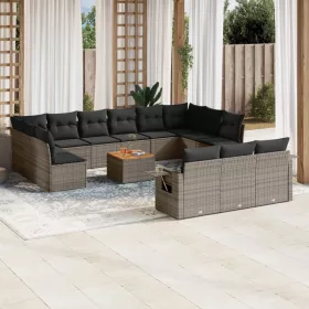    14 részes szürke polyrattan kerti ülőgarnitúra párnákkal