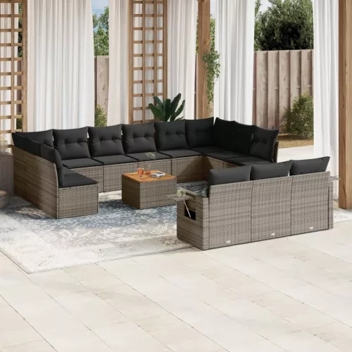  14 részes szürke polyrattan kerti ülőgarnitúra párnákkal
