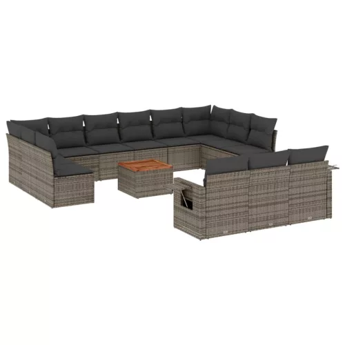  14 részes szürke polyrattan kerti ülőgarnitúra párnákkal