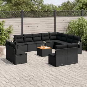    13 részes fekete polyrattan kerti ülőgarnitúra párnákkal