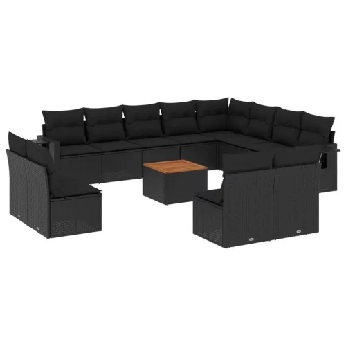  13 részes fekete polyrattan kerti ülőgarnitúra párnákkal