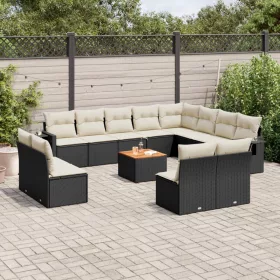    13 részes fekete polyrattan kerti ülőgarnitúra párnákkal