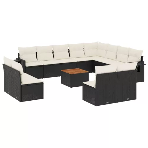  13 részes fekete polyrattan kerti ülőgarnitúra párnákkal