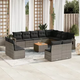    13 részes szürke polyrattan kerti ülőgarnitúra párnákkal