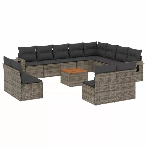  13 részes szürke polyrattan kerti ülőgarnitúra párnákkal