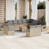  14 részes bézs polyrattan kerti ülőgarnitúra párnával