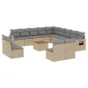  14 részes bézs polyrattan kerti ülőgarnitúra párnával