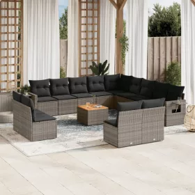    14 részes szürke polyrattan kerti ülőgarnitúra párnákkal