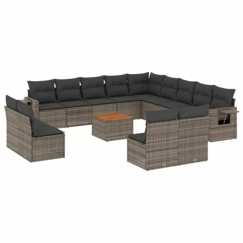  14 részes szürke polyrattan kerti ülőgarnitúra párnákkal