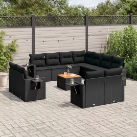    12 részes fekete polyrattan kerti ülőgarnitúra párnákkal
