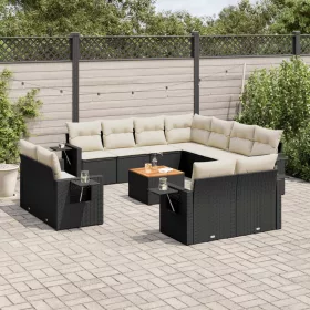    12 részes fekete polyrattan kerti ülőgarnitúra párnákkal