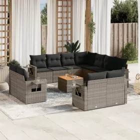    12 részes szürke polyrattan kerti ülőgarnitúra párnákkal
