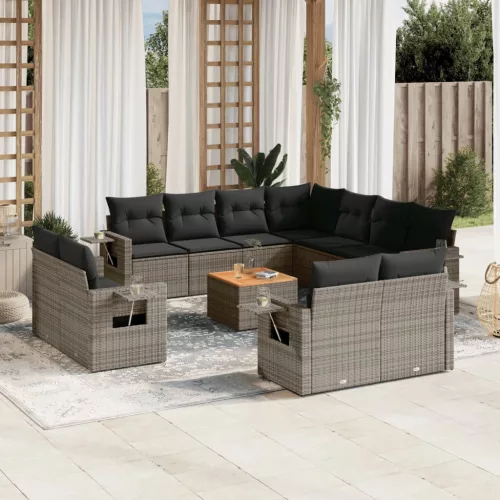  12 részes szürke polyrattan kerti ülőgarnitúra párnákkal