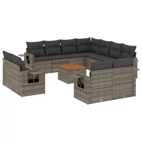  12 részes szürke polyrattan kerti ülőgarnitúra párnákkal