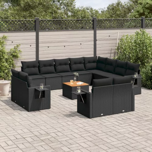  13 részes fekete polyrattan kerti ülőgarnitúra párnákkal