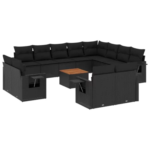  13 részes fekete polyrattan kerti ülőgarnitúra párnákkal