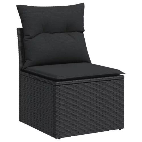  13 részes fekete polyrattan kerti ülőgarnitúra párnákkal