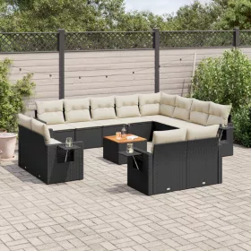    13 részes fekete polyrattan kerti ülőgarnitúra párnákkal
