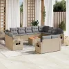  13 részes bézs polyrattan kerti ülőgarnitúra párnákkal