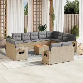    13 részes bézs polyrattan kerti ülőgarnitúra párnákkal
