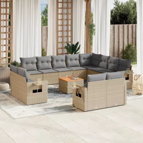 13 részes bézs polyrattan kerti ülőgarnitúra párnákkal